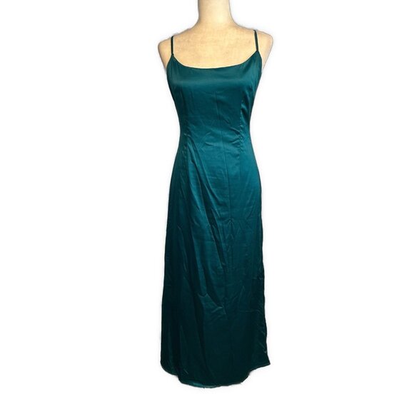 Tazga Australia Solid Dark Teal Blue Satin Slip Tank Long Dress Small - Picture 1 of 4
